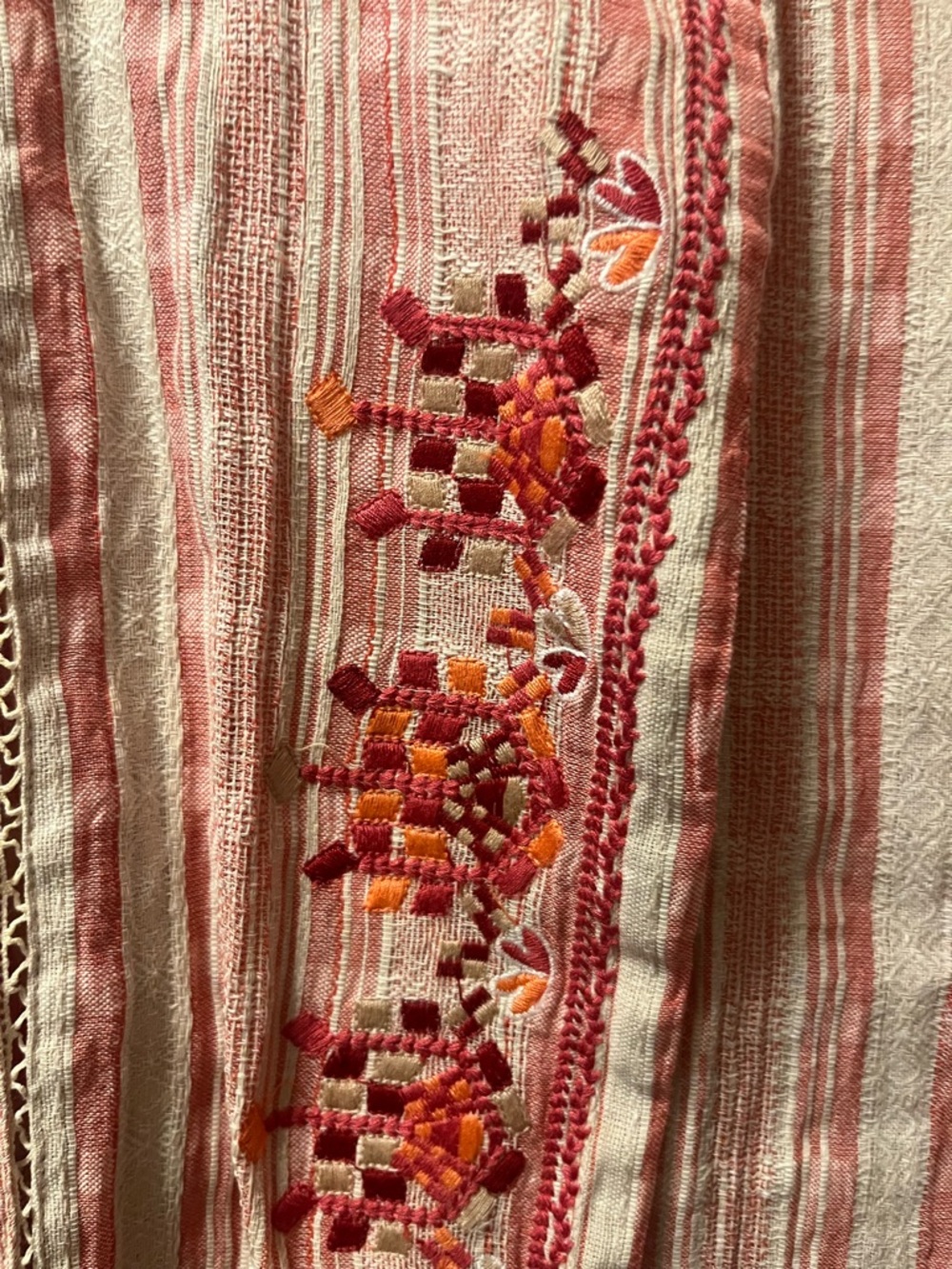 Sea and Be Seen Pink Striped Embroidered Women’s Lightweight Tunic Size Large - Picture 3 of 13